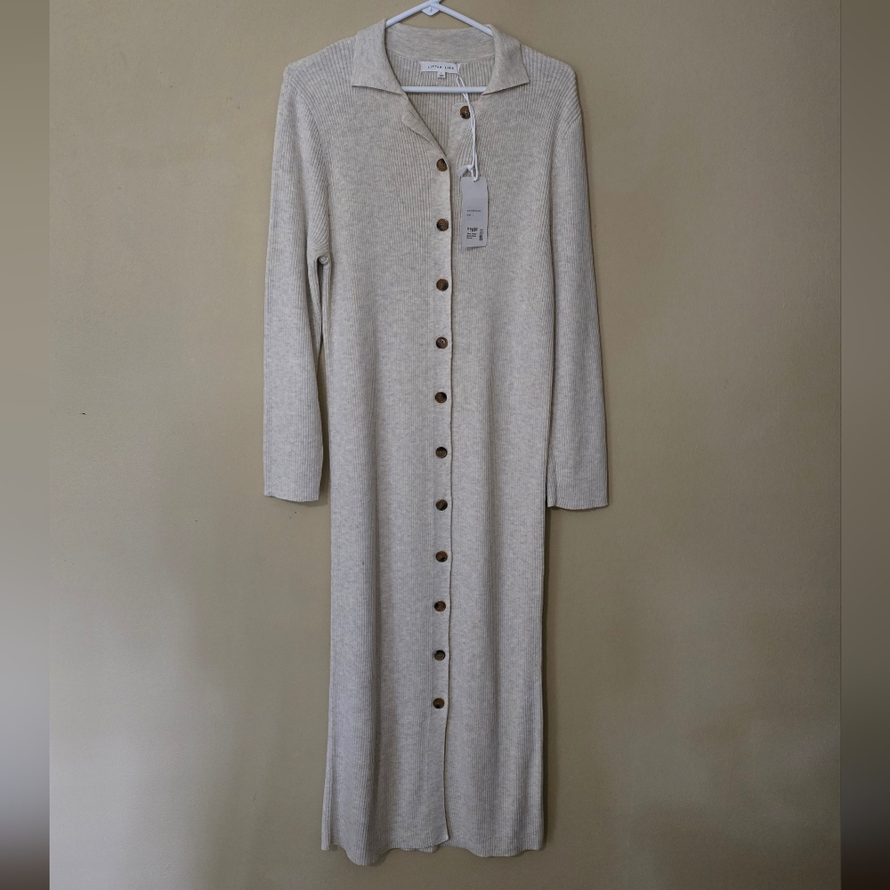 NWT Cream Button-Down Ribbed Midi Dress